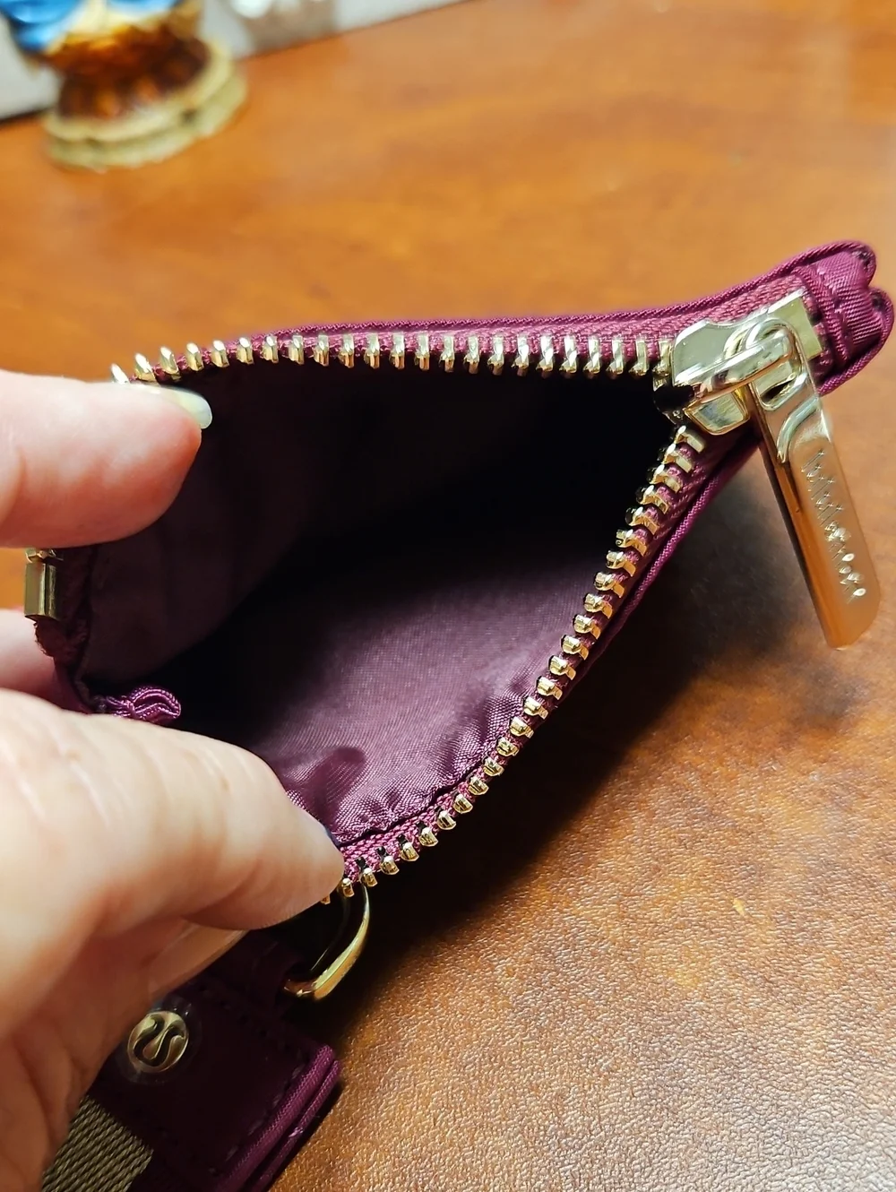 Lululemon Wristlet Keychain w/ Wallet Pouch - Burgundy & Gold *NWOT